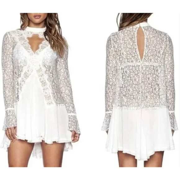 Free People Secret Origins Pieced Lace Tunic Dress Size XS Boho Romantic
